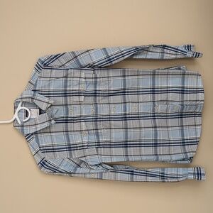Patagonia Women's 4 Blue Plaid Button Up Shirt Roll Tab Sleeves Top